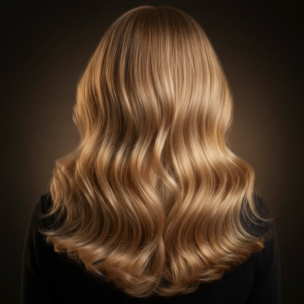 Blond golvend haar met karamel highlights